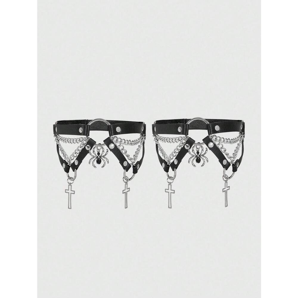 Goth, Gothic Emo Spider Arachnid Cross & Chains Sexy Leg Garters XL/XXL